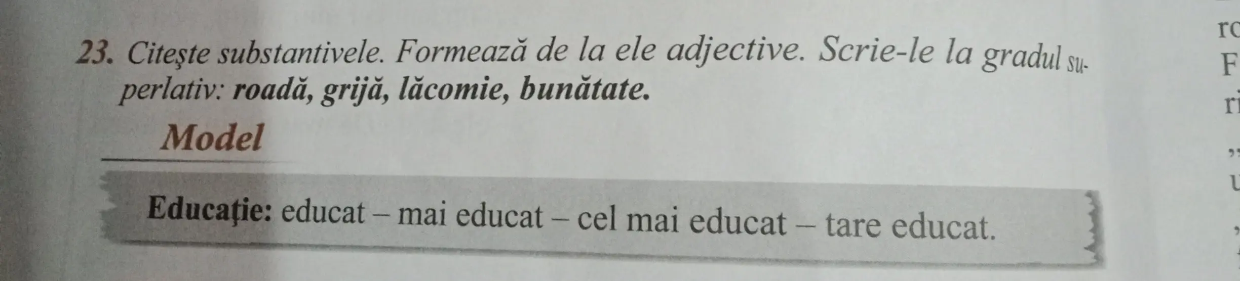 Просклоняй существительные: roadă, grijă, lăcomie, bunătate.