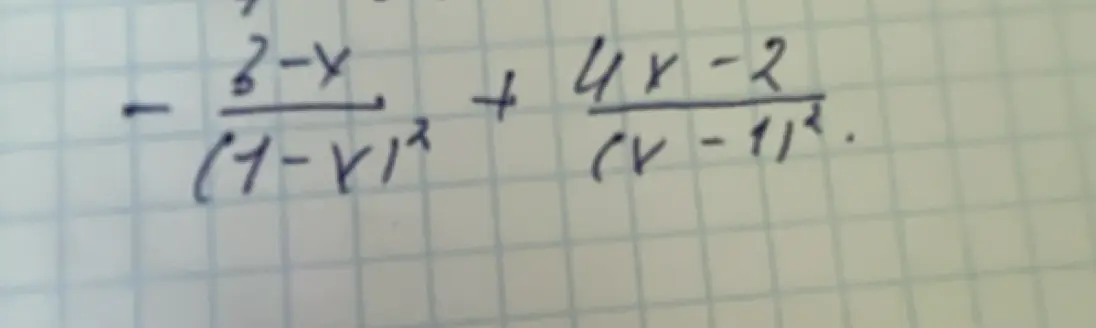 Упрости выражение минус дробь (3-x) в числителе, (1-x)^2 в знаменателе, плюс дробь (4x-2) в числителе, (x-1)^2 в знаменателе