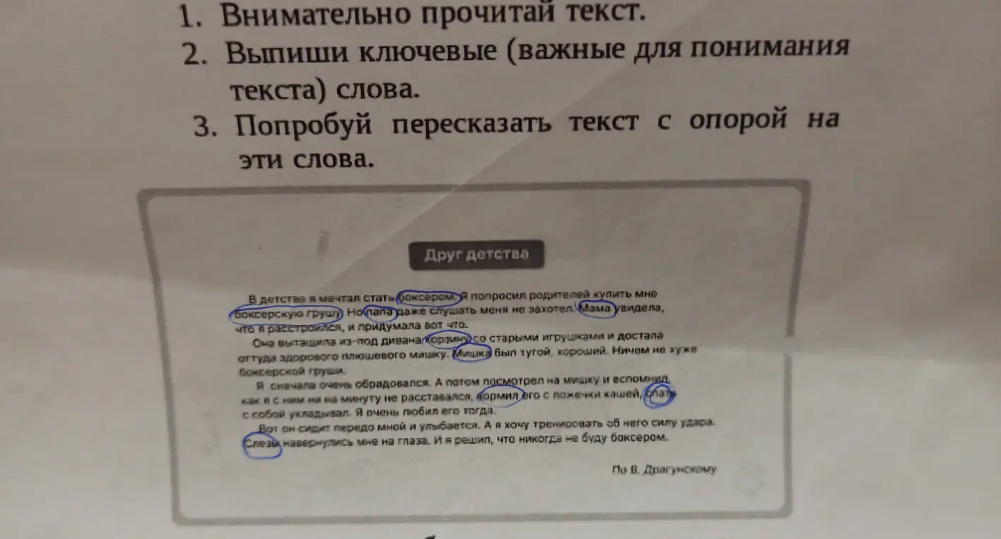 Выпиши ключевые слова из текста.