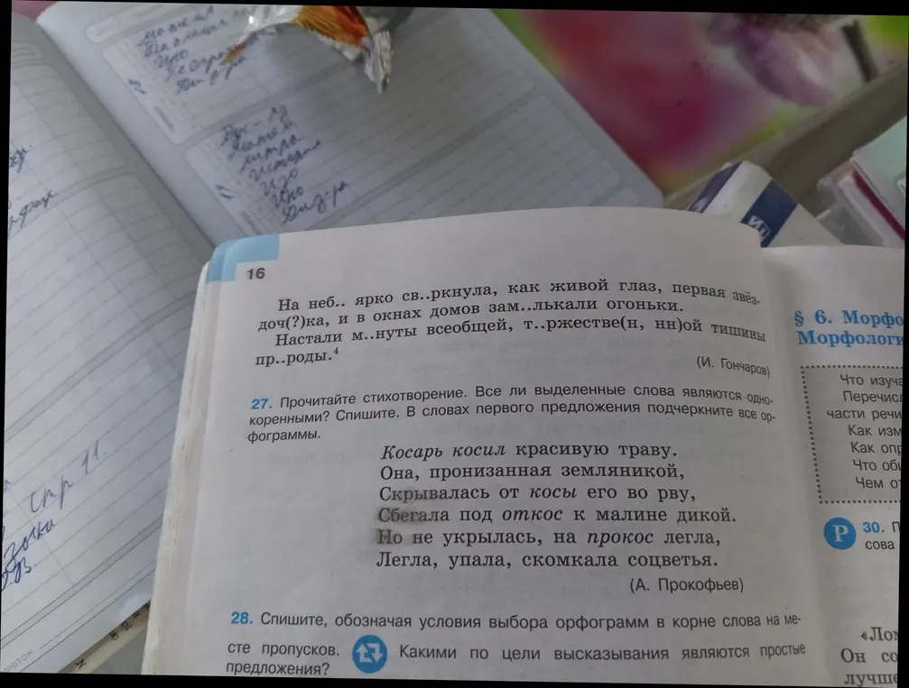 Прочитай стихотворение и скажи, все ли выделенные слова являются однокоренными? Спишите. В словах первого предложения подчеркните все орфограммы.