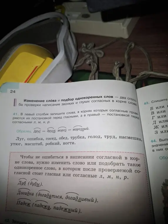 В левый столбик запиши слова, в корнях которых согласные проверяются их постановкой перед гласными, а в правый - постановкой перед согласными л, м, н, р.