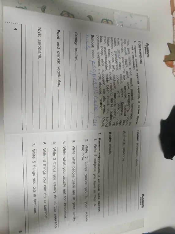 Напиши 5 предметов, которые ты изучаешь в 4 классе