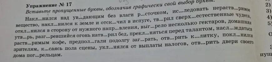 В упражнении №17 вставь пропущенные буквы, обозначив графически свой выбор буквы.