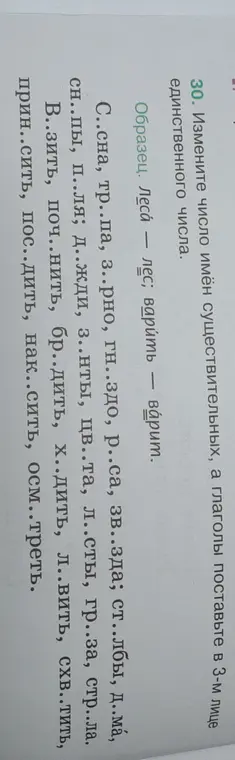 Измени число имён существительных, а глаголы поставь в 3-м лице единственного числа