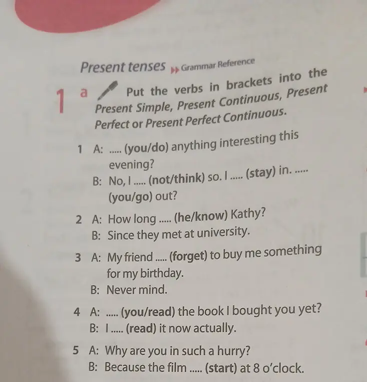 Вставишь глаголы в скобках в Present Simple, Present Continuous, Present Perfect или Present Perfect Continuous в предложениях.