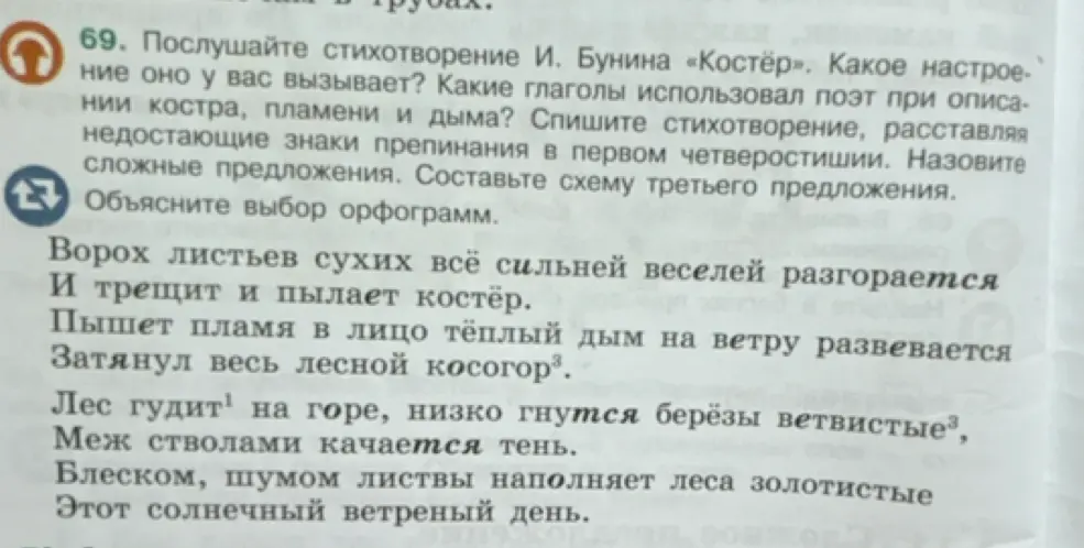 Помоги выполнить задания по стихотворению И. Бунина «Костёр»