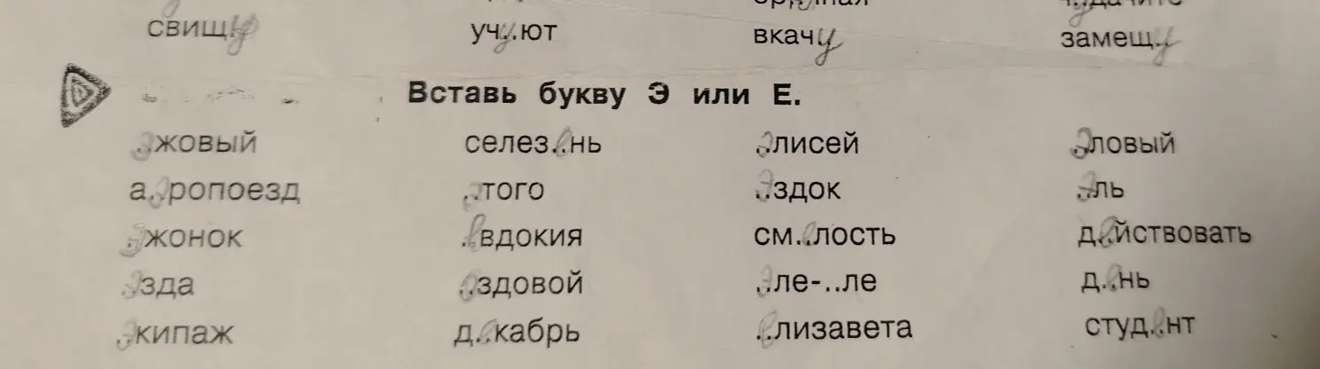 Предложи вставить букву Э или Е в словах