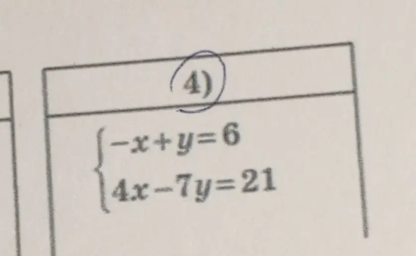 Ты просишь решить систему уравнений методом подстановки: -x + y = 6 и 4x - 7y = 21