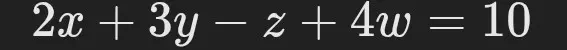 Как решить уравнение 2x + 3y - z + 4w = 10?