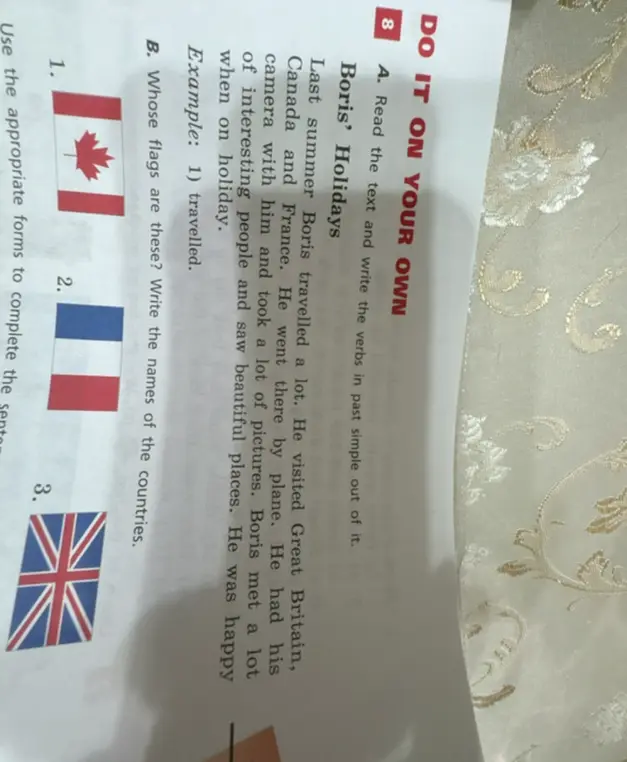 Прочитай текст и выпиши глаголы в Past Simple. Чьи это флаги? Напиши названия стран.