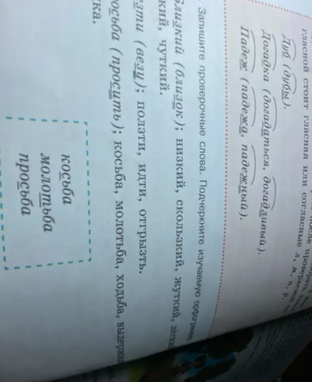 Подбери проверочные слова к словам косьба, молотьба, просьба