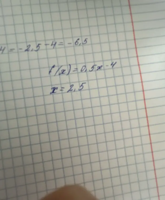 Нужно проверить решение уравнения f(x) = 0,5x - 4 при x = 2,5