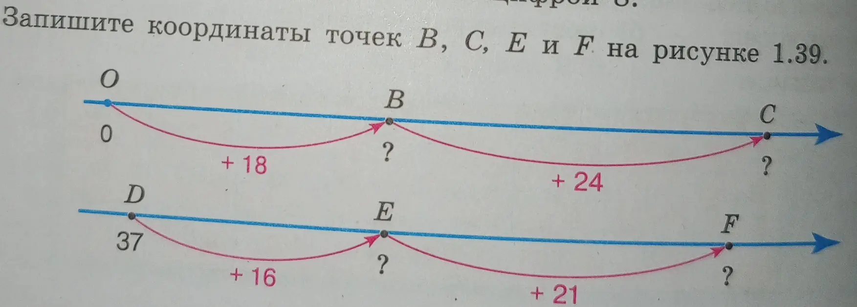 Запиши координаты точек B, C, E и F на рисунке 1.39