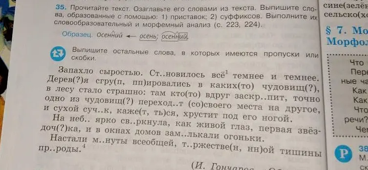 Предложи вставить пропущенные буквы и знаки в словах текста.