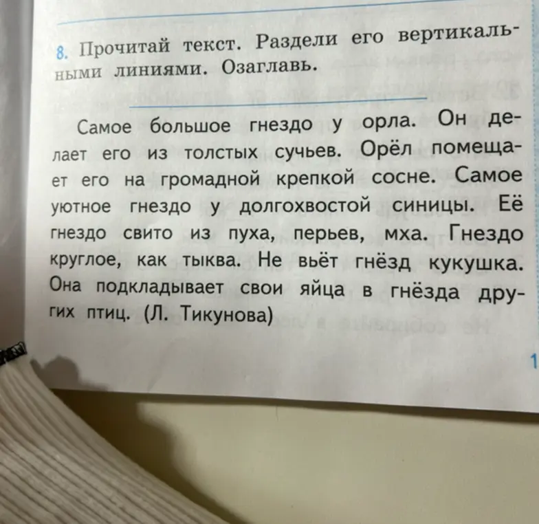 Предложи, как разделить текст вертикальными линиями и озаглавить его