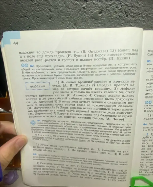 Укажи сложносочинённые предложения, в которых есть общий второстепенный член в задании 80