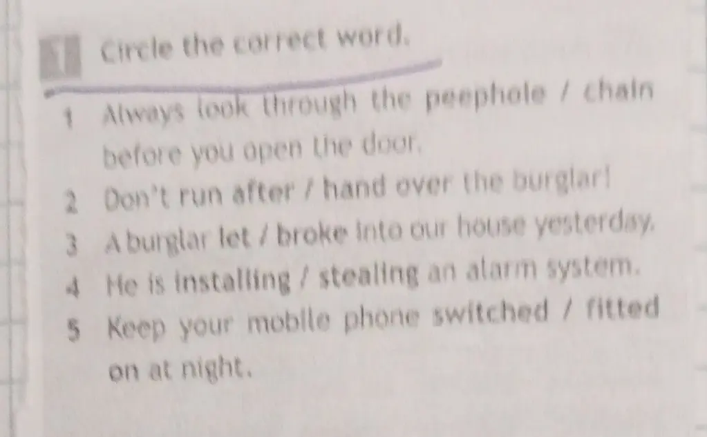 Помоги выбрать правильное слово в предложении 'Always look through the peephole / chain before you open the door.'