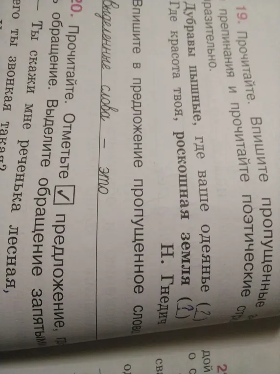 Выполни упражнение по русскому языку: впиши пропущенные знаки препинания и прочитай поэтические строки выразительно
