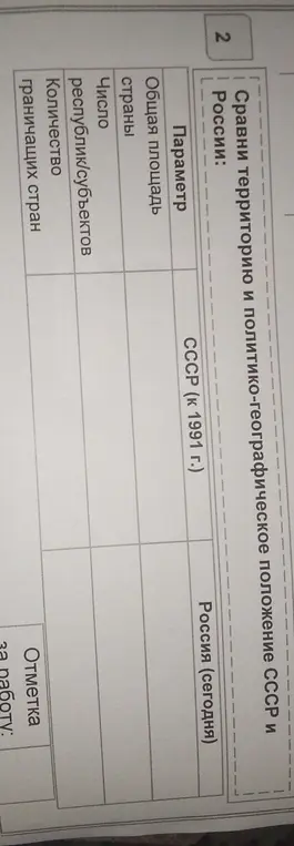 Сравни территорию и политико-географическое положение СССР и России по параметрам: общая площадь.