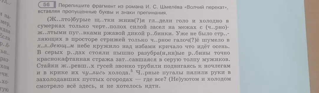 Помоги переписать фрагмент из романа И. С. Шмелёва «Волчий перекат», вставляя пропущенные буквы и знаки препинания.