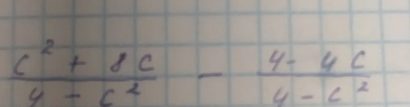 Упрости выражение (c^2 + 8c) / (4 + c^2) - (4 - 4c) / (4 - c^2)