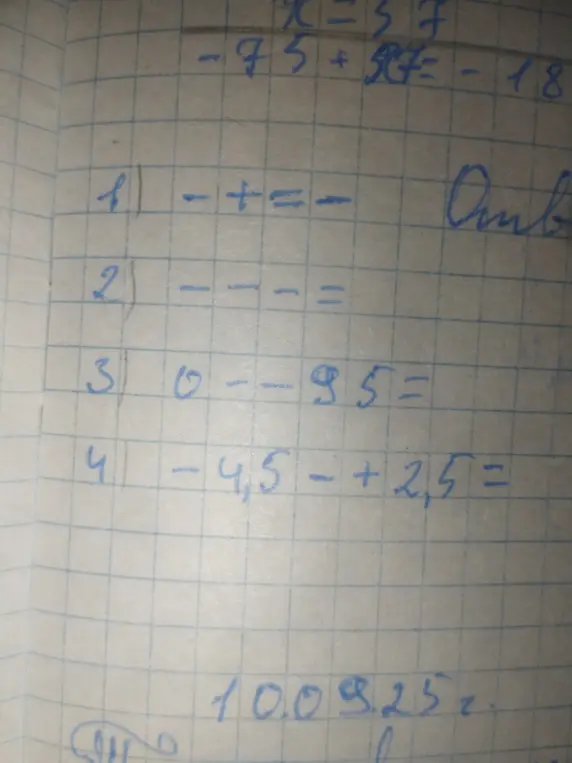 Объясни решение заданий по алгебре за 7 класс: 1) - + = -; 2) - - =; 3) 0 - 95 =; 4) -4,5 - +2,5 =