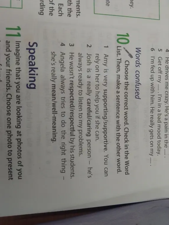 Выбери правильное слово. Проверь в Word List. Затем составь предложение с другим словом в задании 10 под цифрой 1