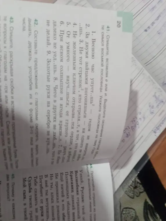 Вставь е или и в глаголы и выдели окончания в пословицах