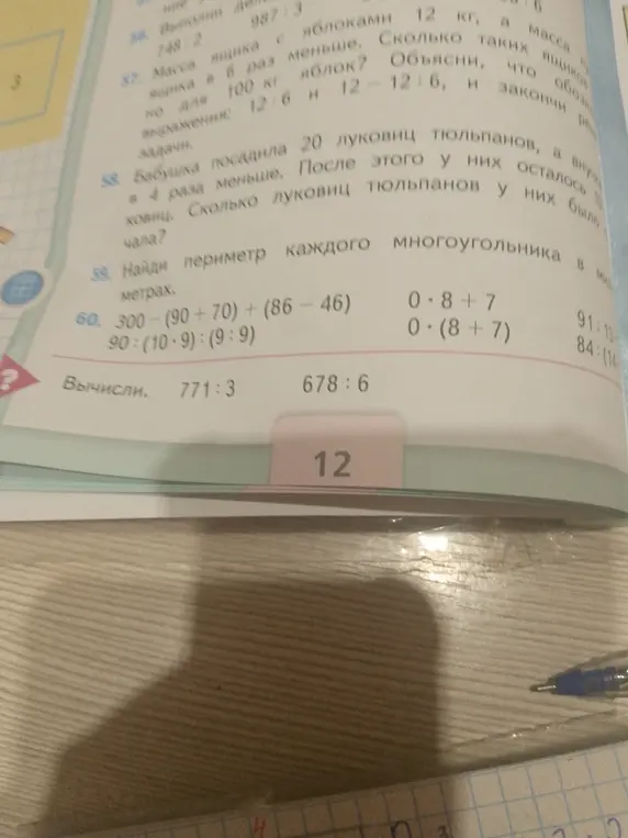 Помоги мне вычислить столбиком 771:3 и 678:6
