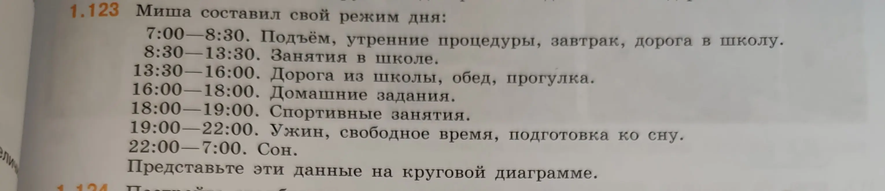 Представь данные из режима дня Миши на круговой диаграмме
