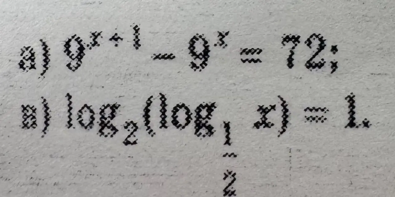 Помоги мне решить уравнения: a) 9^(x+1) - 9^x = 72; б) log2(log_(1/2) x) = 1.