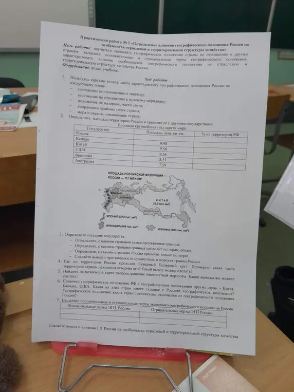 Можешь ли ты помочь мне с практической работой по географии и дать характеристику географического положения России?