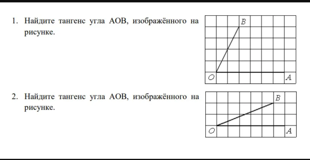 Найди тангенс угла АОВ, изображённого на рисунке.
