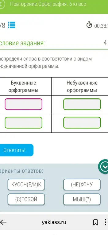 Помоги распределить слова в соответствии с видом обозначенной орфограммы