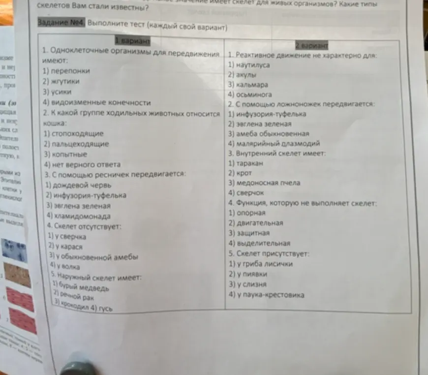 Выполни тест по биологии (каждый свой вариант)