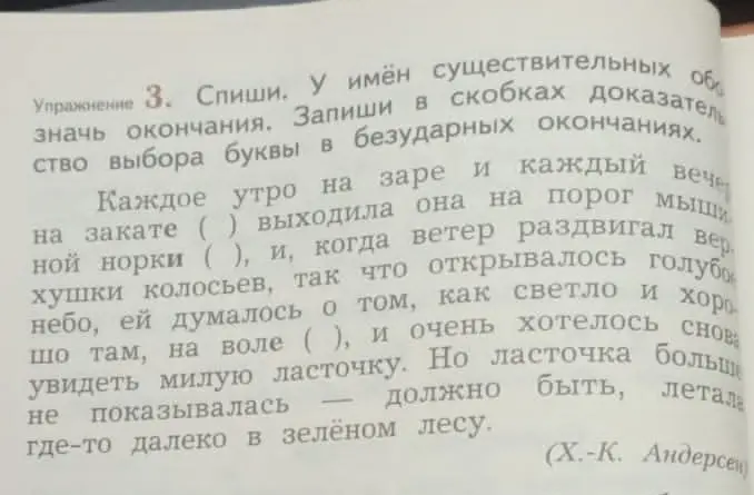 Спиши, у имен существительных обозначь окончания, запиши в скобках доказательство выбора буквы в безударных окончаниях (закате)