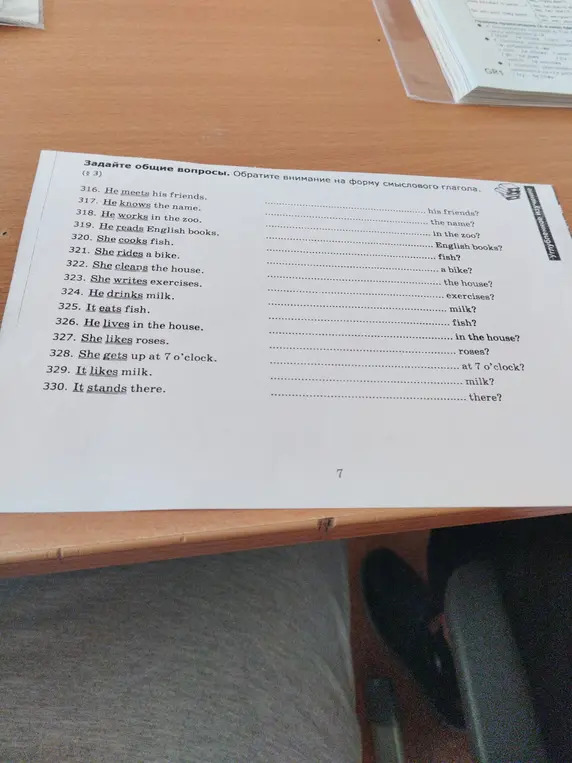 Помоги составить общие вопросы из предложений в упражнении