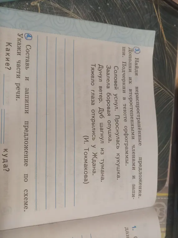 Составь предложение по схеме и укажи части речи.