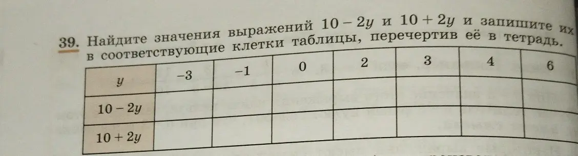 Ты просишь меня найти значения выражений 10-2у и 10 + 2у и записать их в соответствующие клетки таблицы.
