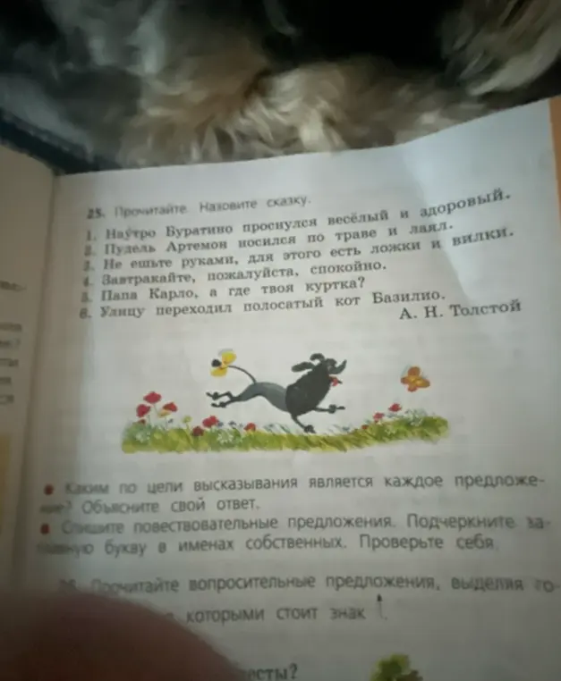 Определи, каким по цели высказывания является каждое предложение и спиши повествовательные предложения, подчеркнув заглавную букву в именах собственных.
