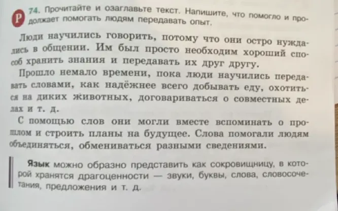 Предложи заголовок для текста и напиши, что помогло людям передавать опыт.