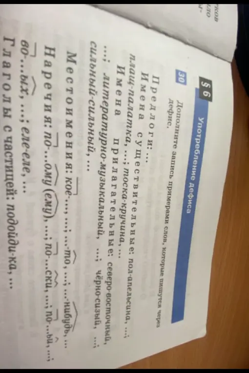 Дополни запись примерами слов, которые пишутся через дефис