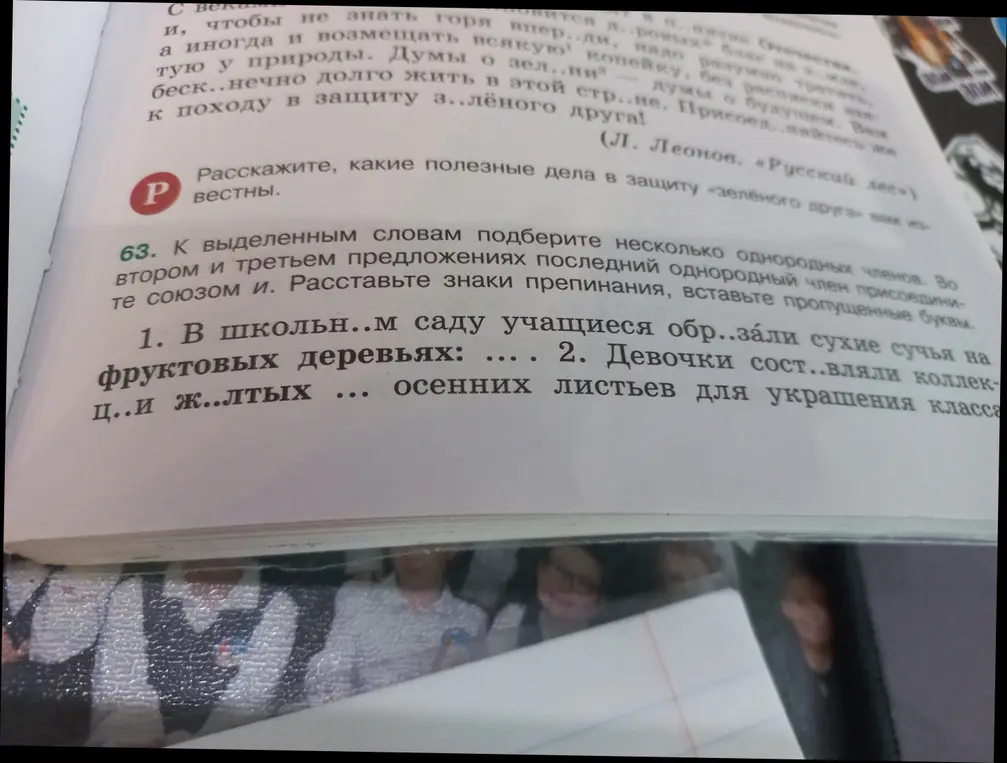 Ты просишь вставить пропущенные буквы и расставить знаки препинания в предложениях про сад и осенние листья
