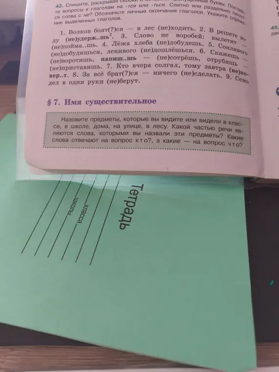 Ты просишь списать текст, раскрывая скобки и вставляя пропущенные буквы, также спрашиваешь, какие слова отвечают на вопрос кто? и что?