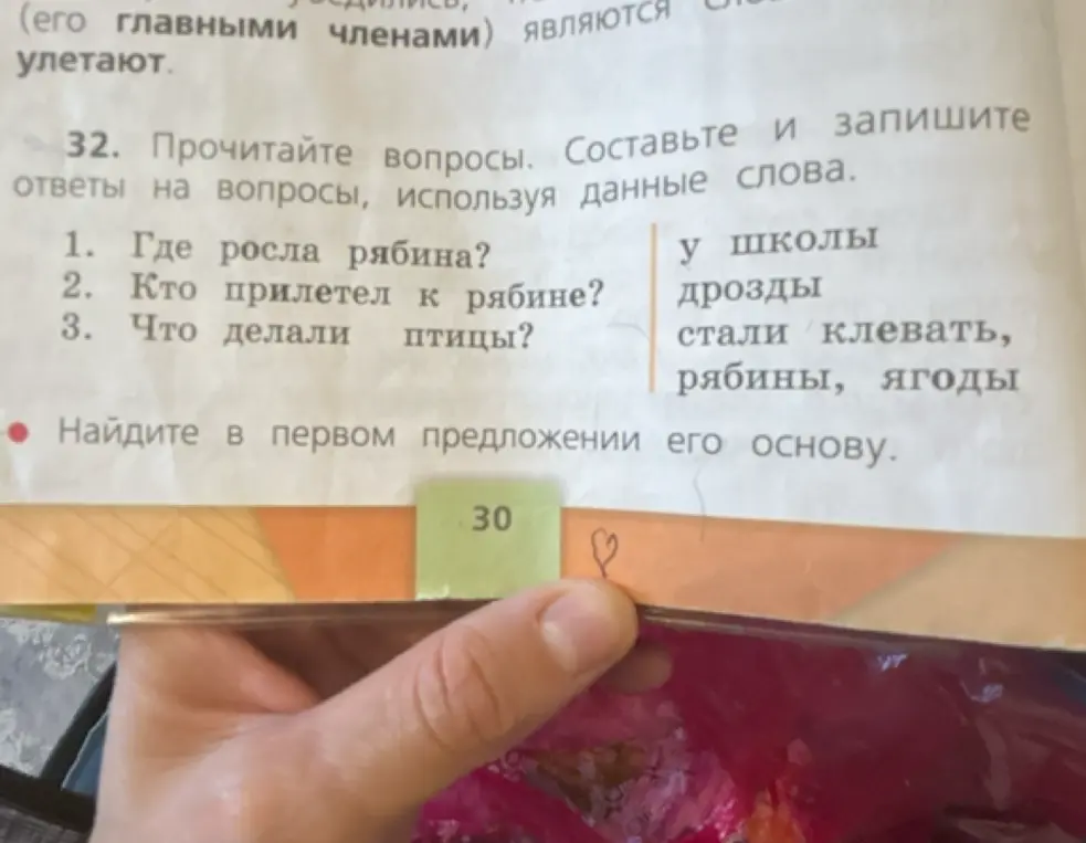 Составь и запиши ответы на вопросы, используя данные слова. Где росла рябина?