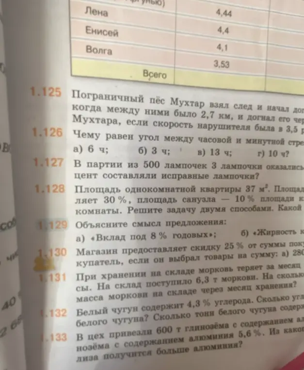 Реши задачу про угол между стрелками часов и про процент исправных лампочек. Реши задачу про площадь квартиры двумя способами.