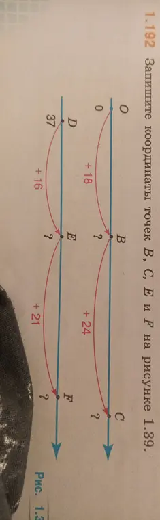 Запиши координаты точек B, C, E и F на рисунке 1.39