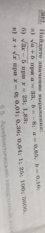 Вычисли значение выражения: а) √a + b при а = 0,65, b = 0,16