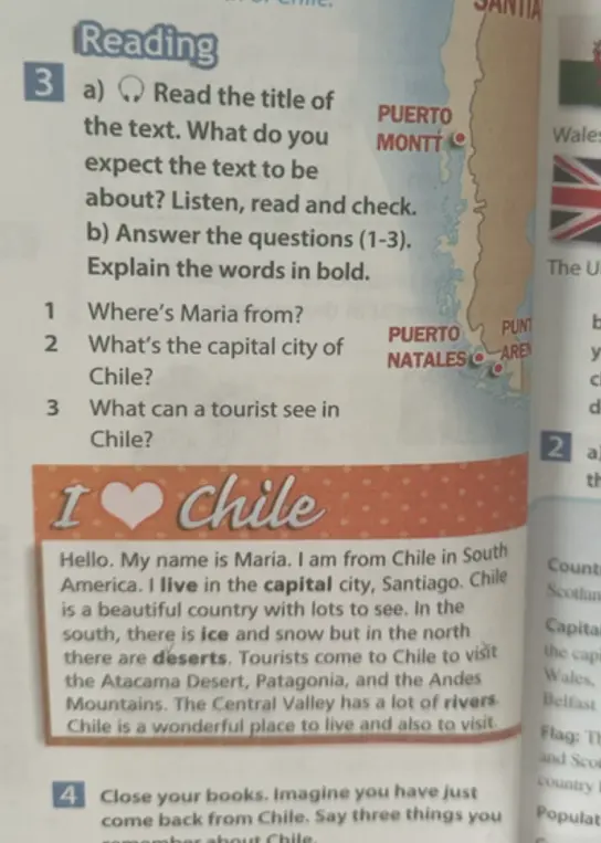 Ответь на вопросы (1-3) по тексту 'I love Chile'.
