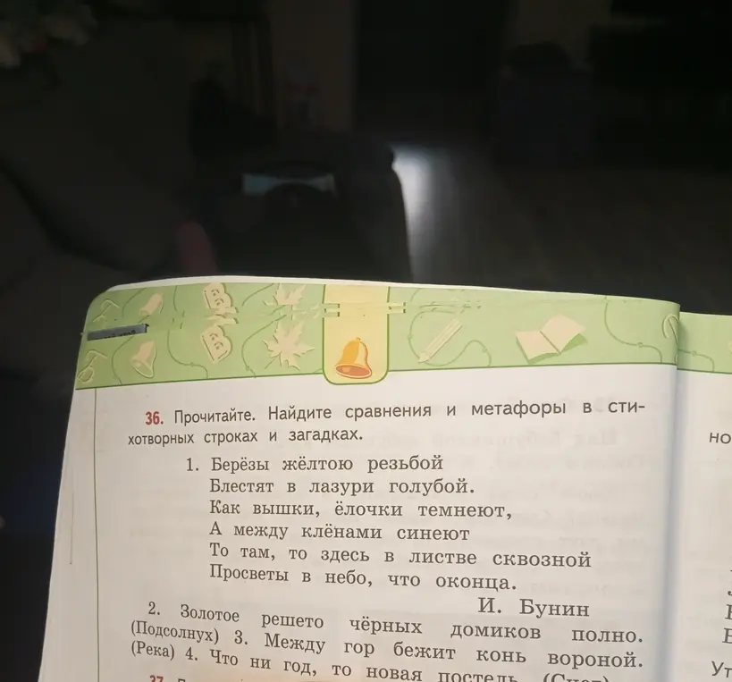 Помоги мне найти сравнения и метафоры в стихотворных строках и загадках.